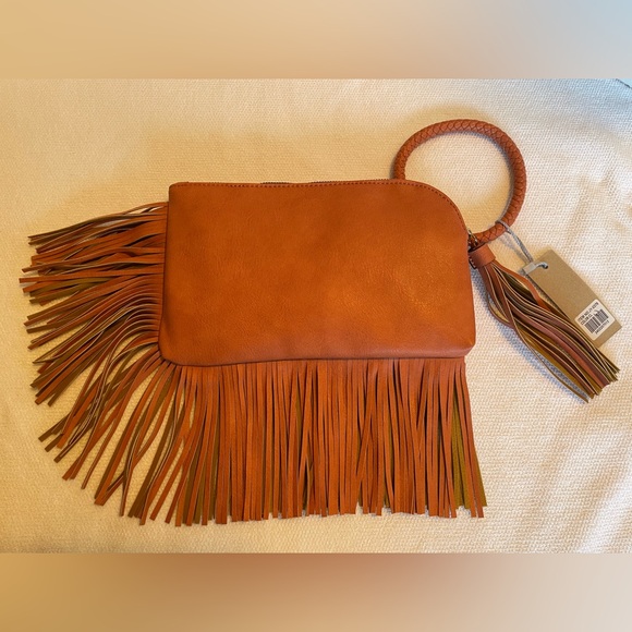 Calin Collection Wristlet.Beautiful Burnt Orange, Vegan Leather With Fringe. NWT - Picture 3 of 12